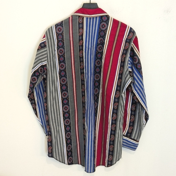 Vintage Wrangler Western Cowboy Cut Xlong Tails Regular Fit Paisley Stripe Shirt - Picture 3 of 7
